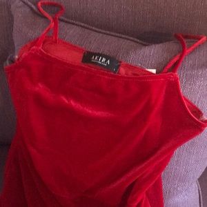 Akira Red Stretch Velvet Dress w/side Ruche